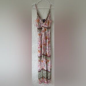 Angie keyhole front tiered maxi dress, elastic back, adjustable straps; size XL
